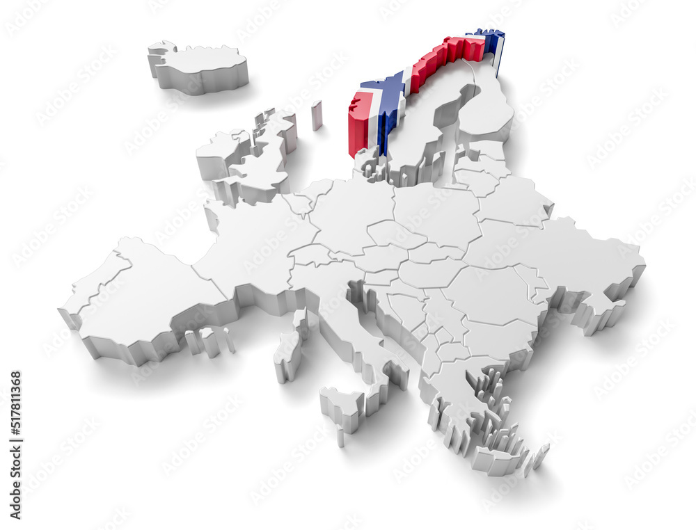 europe map with Norway country flag in 3d render