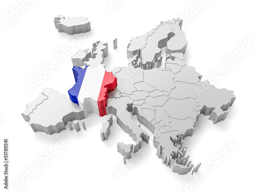 europe map with France country flag in 3d render