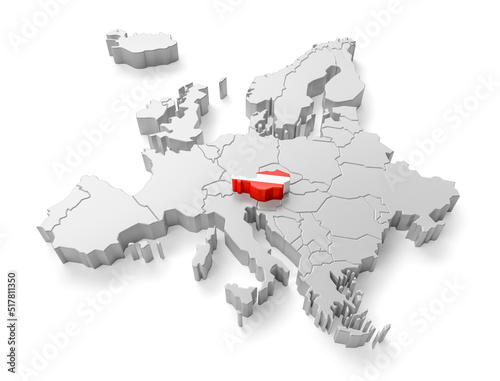 europe map with Austria country flag in 3d render