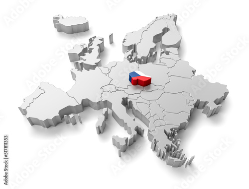 europe map with Czhek Republic country flag in 3d render