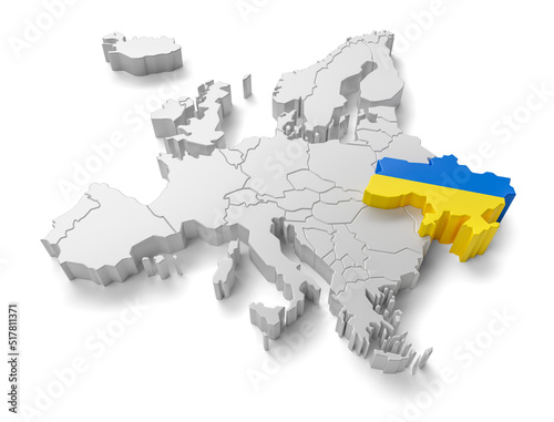 europe map with Ukraine country flag in 3d render