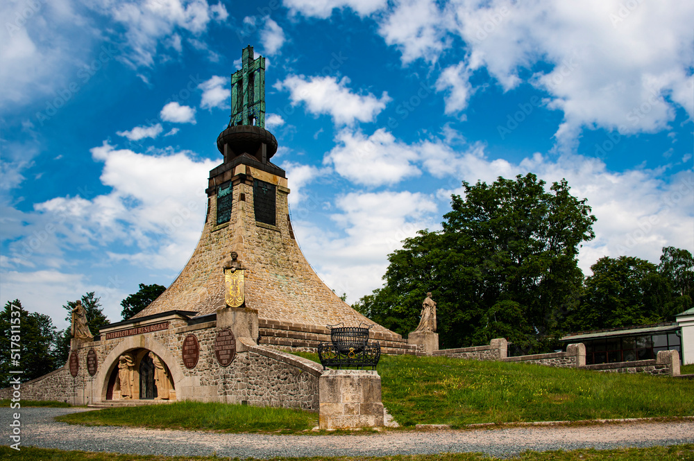 Fototapeta premium Monument to the fallen soldiers at the Battlefield of Austerlitz, near the town of Austerlitz in the Austrian Empire (modern-day Slavkov u Brna in the Czech Republic).
