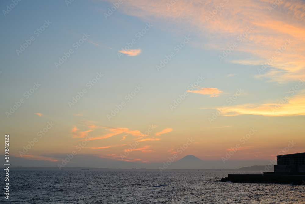 富津市金谷の夕景　富士山

