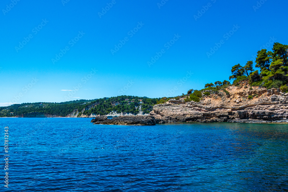 Fototapeta premium Amazing view of Spartines beach during boating in Alonissos island, Greece