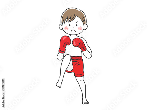 キックボクサーの男性のイラスト