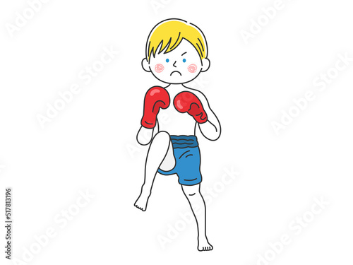 キックボクサーの白人男性のイラスト