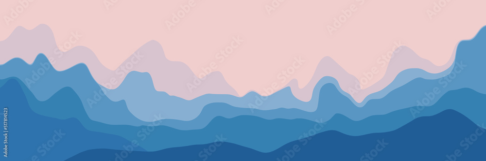 Stylization of mountain landscape, ridges and sunset sky, vector illustration	