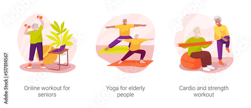 Fitness for seniors isolated cartoon vector illustration set