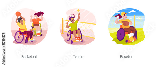 Sports for disabled kids isolated cartoon vector illustration set