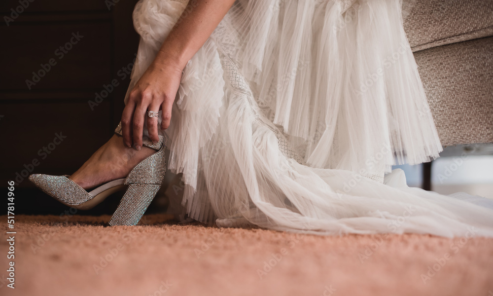 Fototapeta premium Wedding shoes are a very important accessory of the bridal /groom wedding day, that matches with the full outfit dressed, material,style, color, height depends of culture