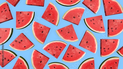 watermelon slice on soft blue background. Summer color. 3d-rendering