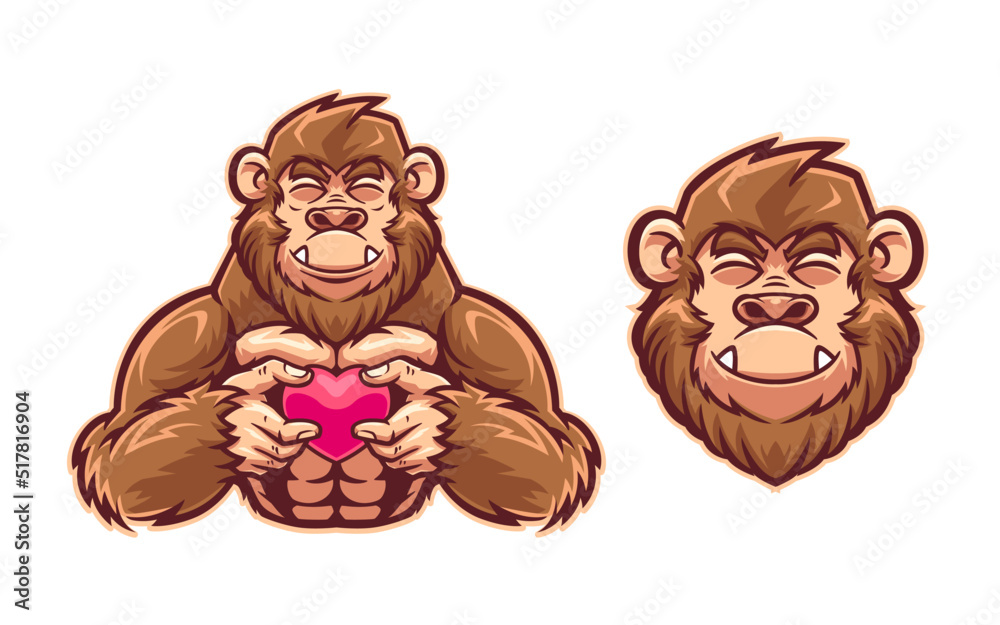 Fototapeta premium illustration of gorilla mascot with heart