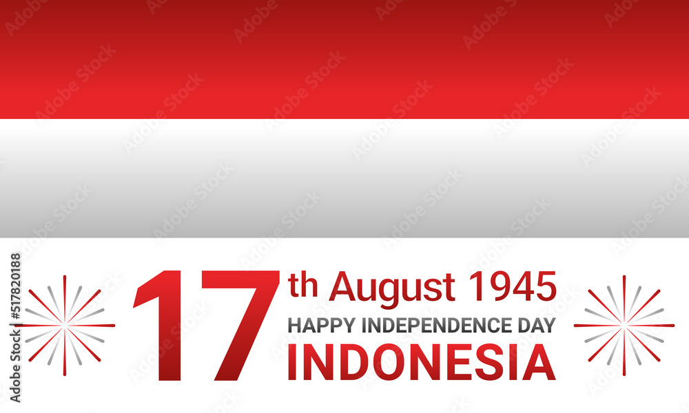 17 August 1945, happy indonesia independence day. Banner, greeting card, poster with lettering of dirgahayu republik indonesia. Waving indonesia flags. 17 August 1945, happy indonesia independence day. Banner, greeting card, poster with lettering of dirgahayu republik indonesia. Waving indonesia flags.