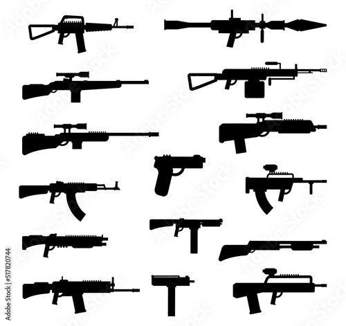 Automatic guns battle game weapons pistol shotgun launcher Vectors Silhouettes