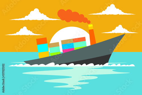 Ship Accident. Shipwreck of cargo ship. Vessel sinking in ocean. Cruise Accident












