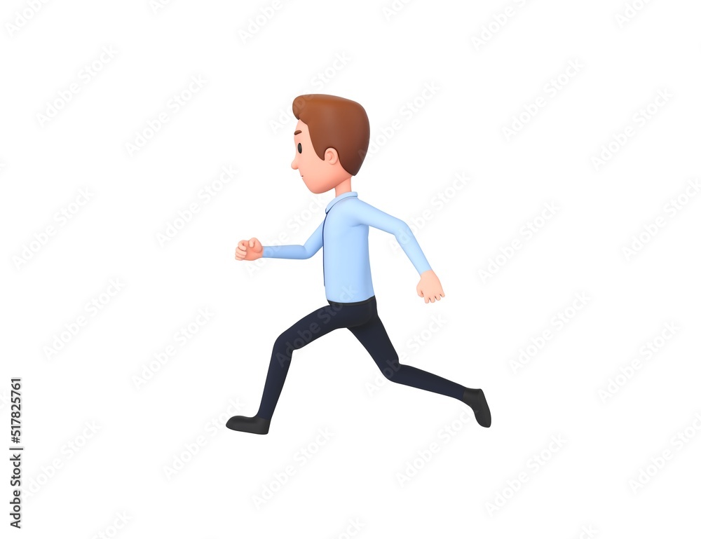 Businessman character running to the left side in 3d rendering.