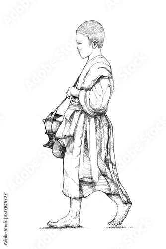 Canvas-taulu Walking novice monk freehand sketch