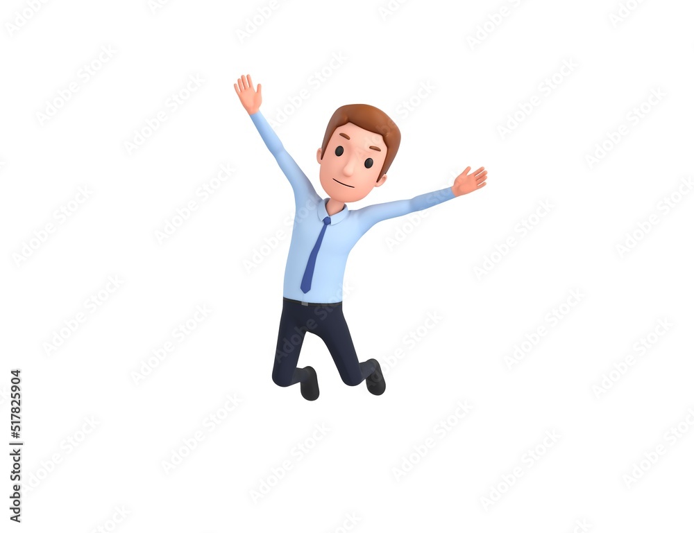 Businessman character jumping in the air in 3d rendering.