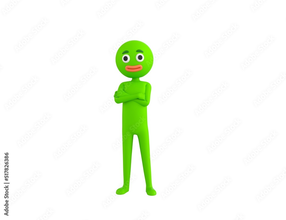Green Man character smiling with arms crossed in 3d rendering. Green Man character smiling with arms crossed in 3d rendering.