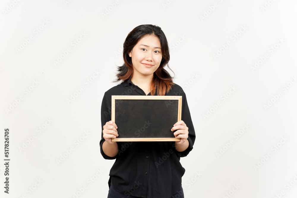 Showing, Presenting and holding Blank Blackboard of Beautiful Asian Woman Isolated On White Showing, Presenting and holding Blank Blackboard of Beautiful Asian Woman Isolated On White