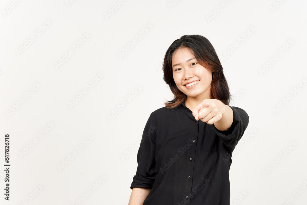 Smiling and pointing at camera of Beautiful Asian Woman Isolated On White Background Smiling and pointing at camera of Beautiful Asian Woman Isolated On White Background
