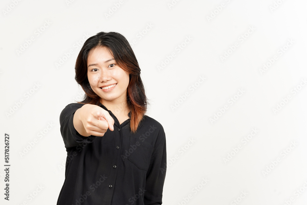 Smiling and pointing at camera of Beautiful Asian Woman Isolated On White Background Smiling and pointing at camera of Beautiful Asian Woman Isolated On White Background