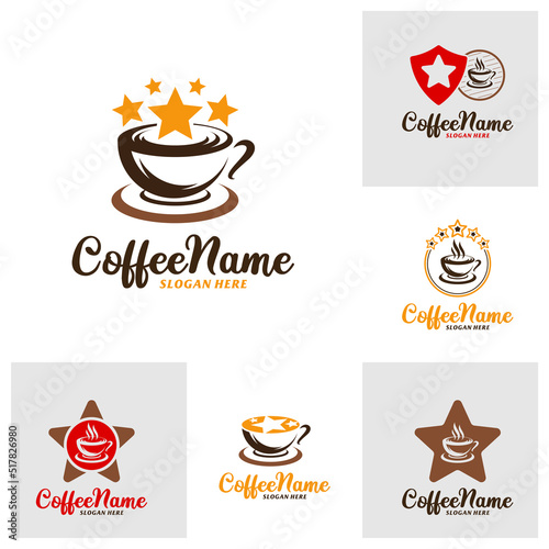 Set of Star Coffee Logo Design Template. Coffee Star logo concept vector. Creative Icon Symbol