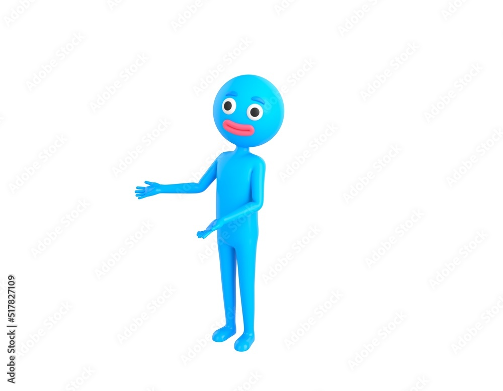 Blue Man character doing welcome gesture in 3d rendering. Blue Man character doing welcome gesture in 3d rendering.
