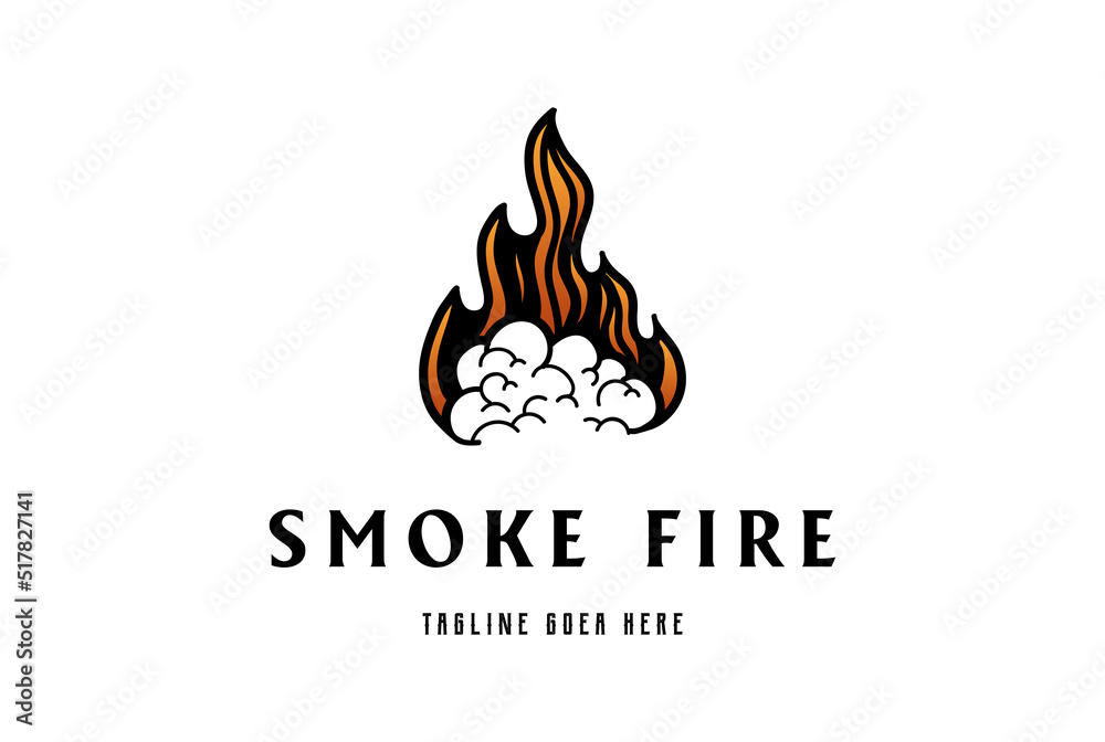 Simple Modern Cloud Smoke with Flame Fire Logo Design Vector
