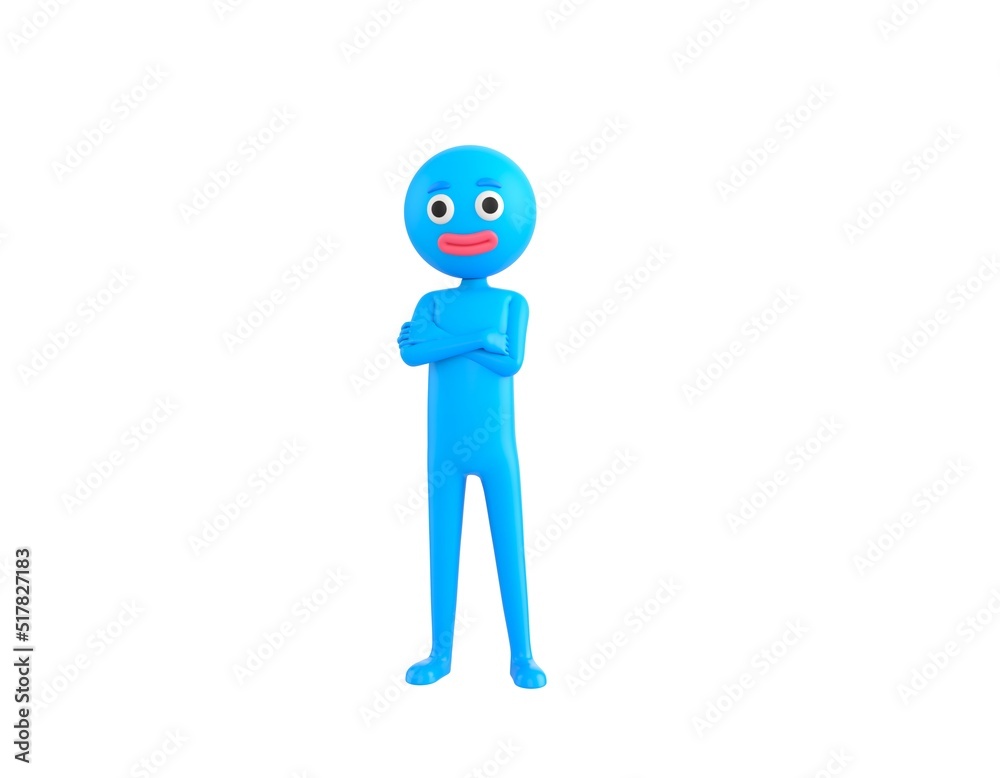 Blue Man character smiling with arms crossed in 3d rendering. Blue Man character smiling with arms crossed in 3d rendering.