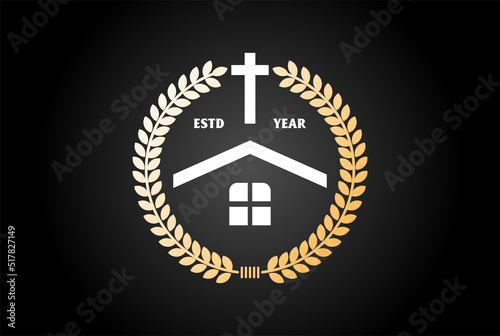 Elegant House with Jesus Cross for Christian Catholic Church Community Charity Foundation or School University Logo Design