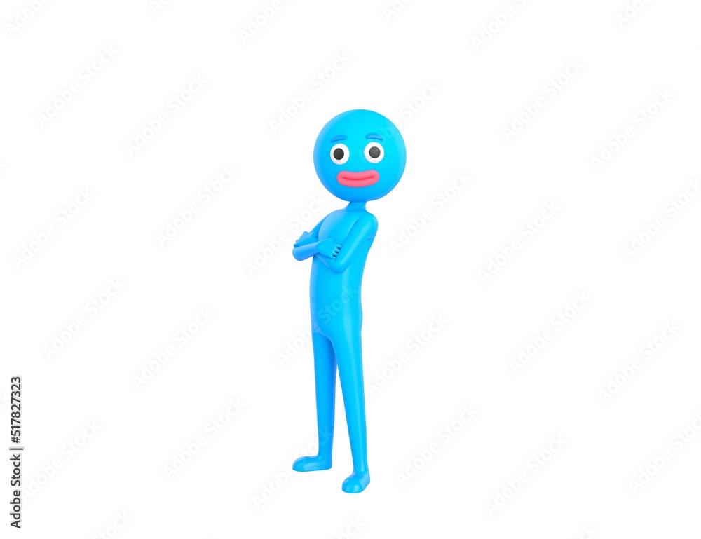 Blue Man character cross arms and looking to camera in 3d rendering. Blue Man character cross arms and looking to camera in 3d rendering.