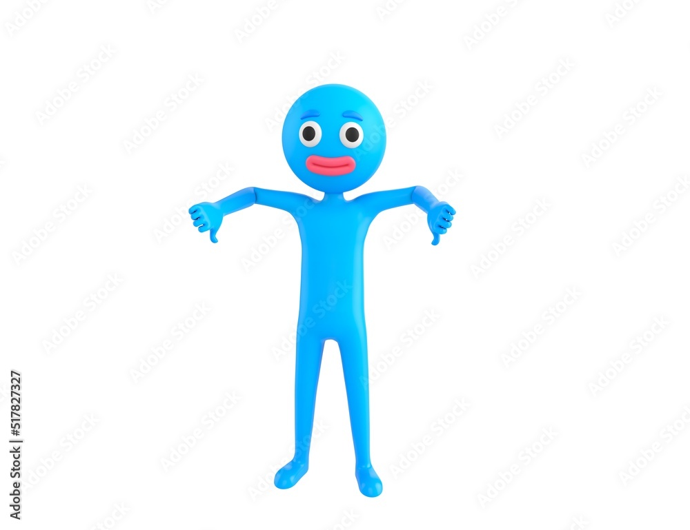 Blue Man character showing thumb down with two hands in 3d rendering. Blue Man character showing thumb down with two hands in 3d rendering.