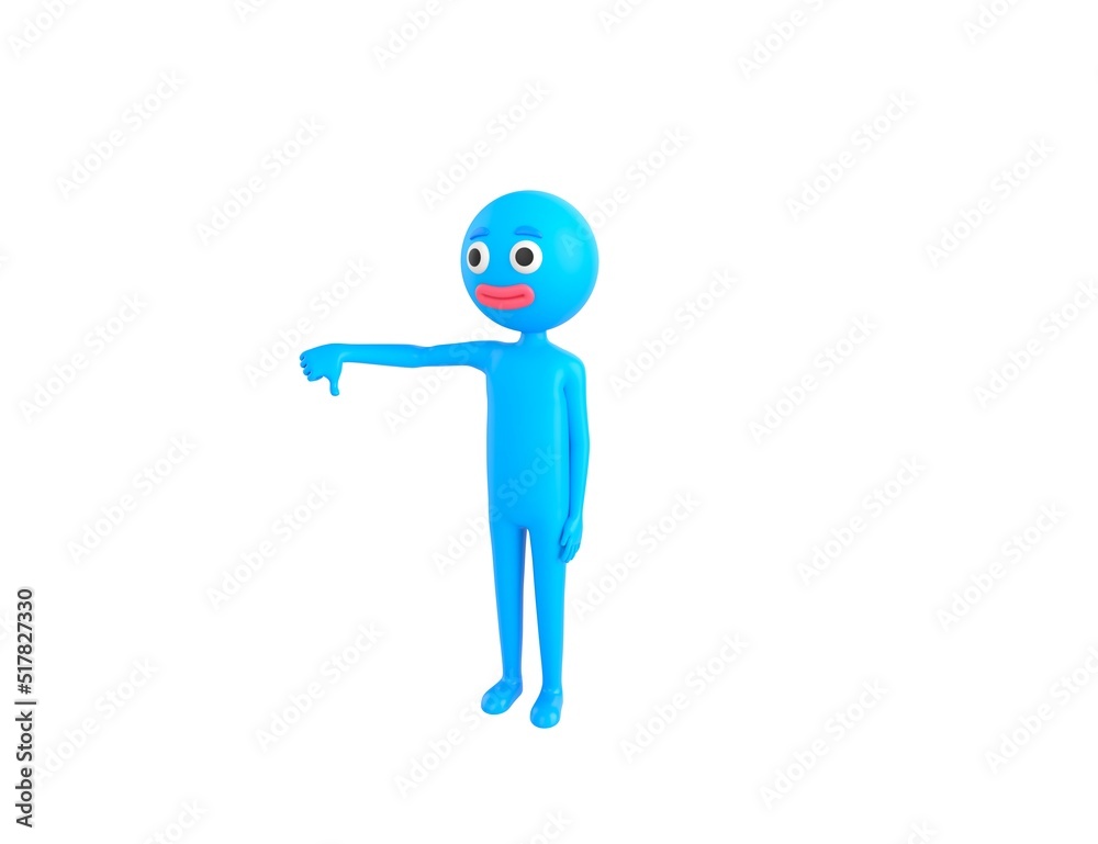 Blue Man character showing thumb down in 3d rendering. Blue Man character showing thumb down in 3d rendering.