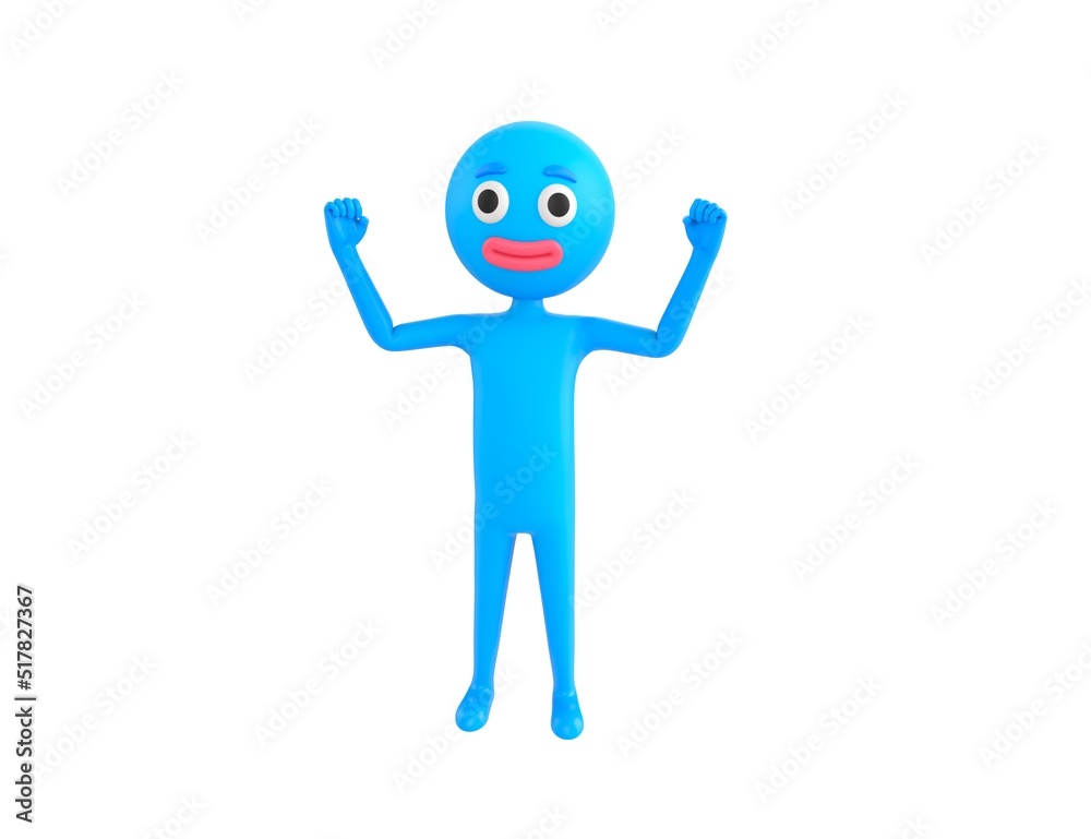 Blue Man character raising two fists in 3d rendering. Blue Man character raising two fists in 3d rendering.