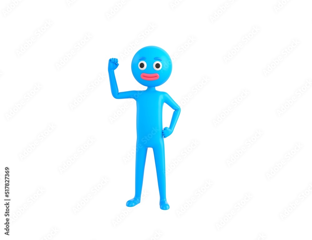 Blue Man character raising right fist in 3d rendering. Blue Man character raising right fist in 3d rendering.