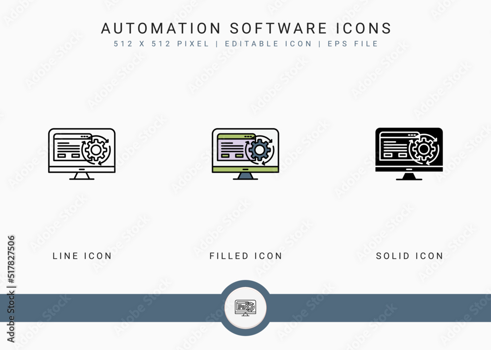 Automation software icons set vector illustration with solid icon line ...