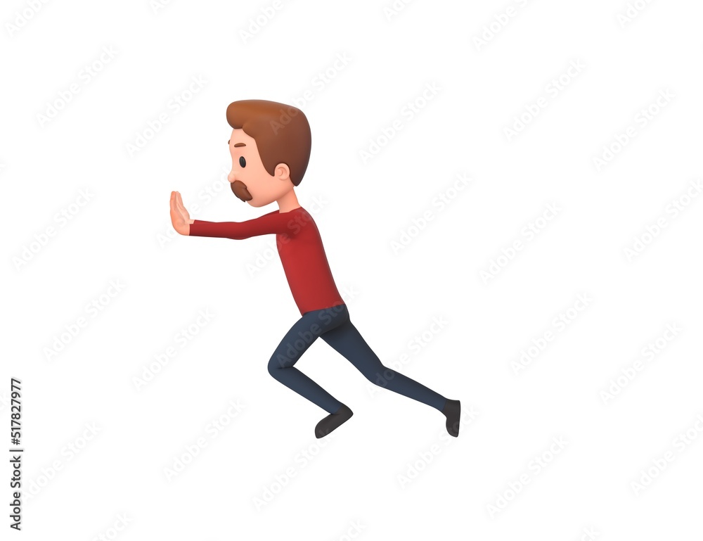 Man wearing Red Shirt character pushing wall in 3d rendering. Man wearing Red Shirt character pushing wall in 3d rendering.