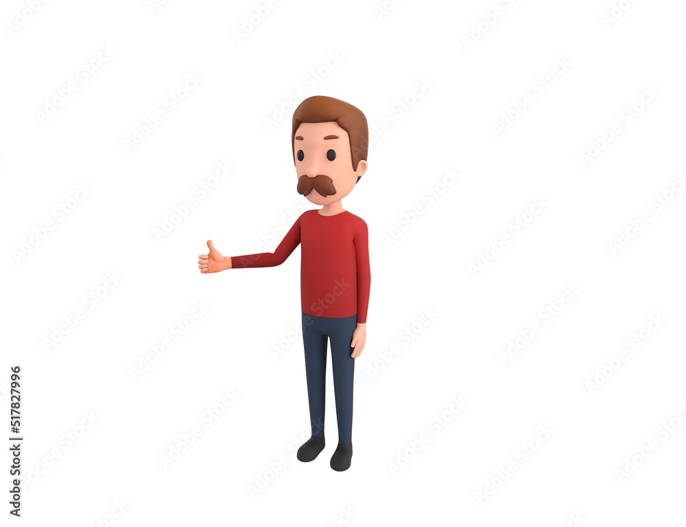 Man wearing Red Shirt character showing thumb up in 3d rendering.