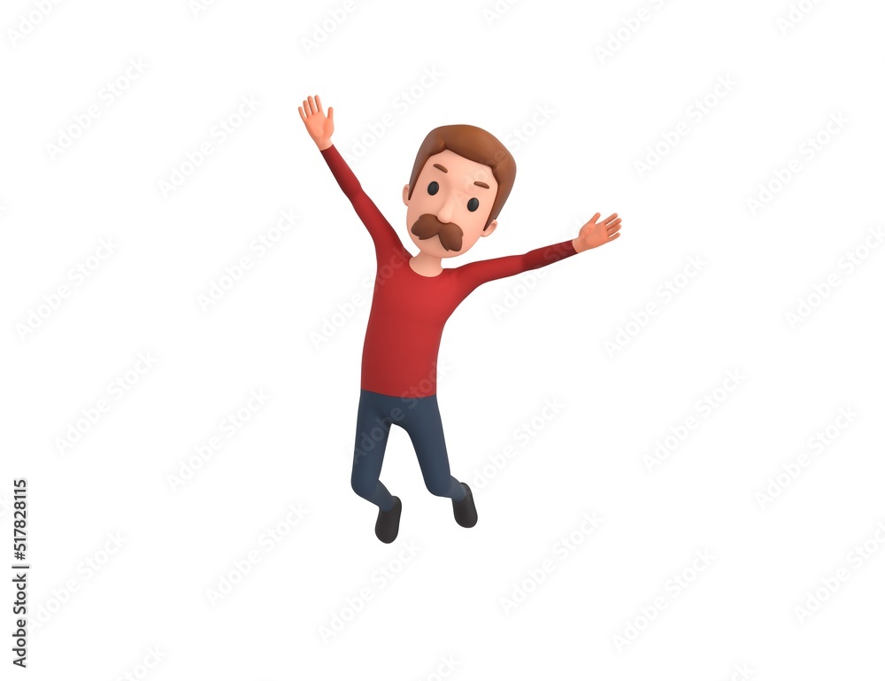 Man wearing Red Shirt character jumping in the air in 3d rendering. Man wearing Red Shirt character jumping in the air in 3d rendering.