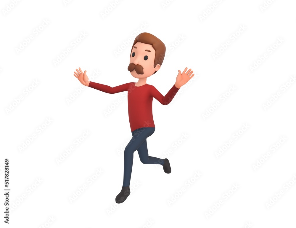 Man wearing Red Shirt character running away in 3d rendering. Man wearing Red Shirt character running away in 3d rendering.