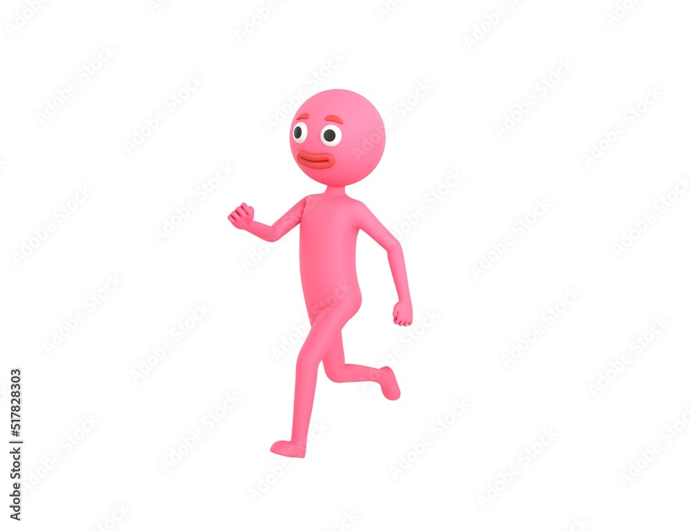Pink Man character running in 3d rendering.