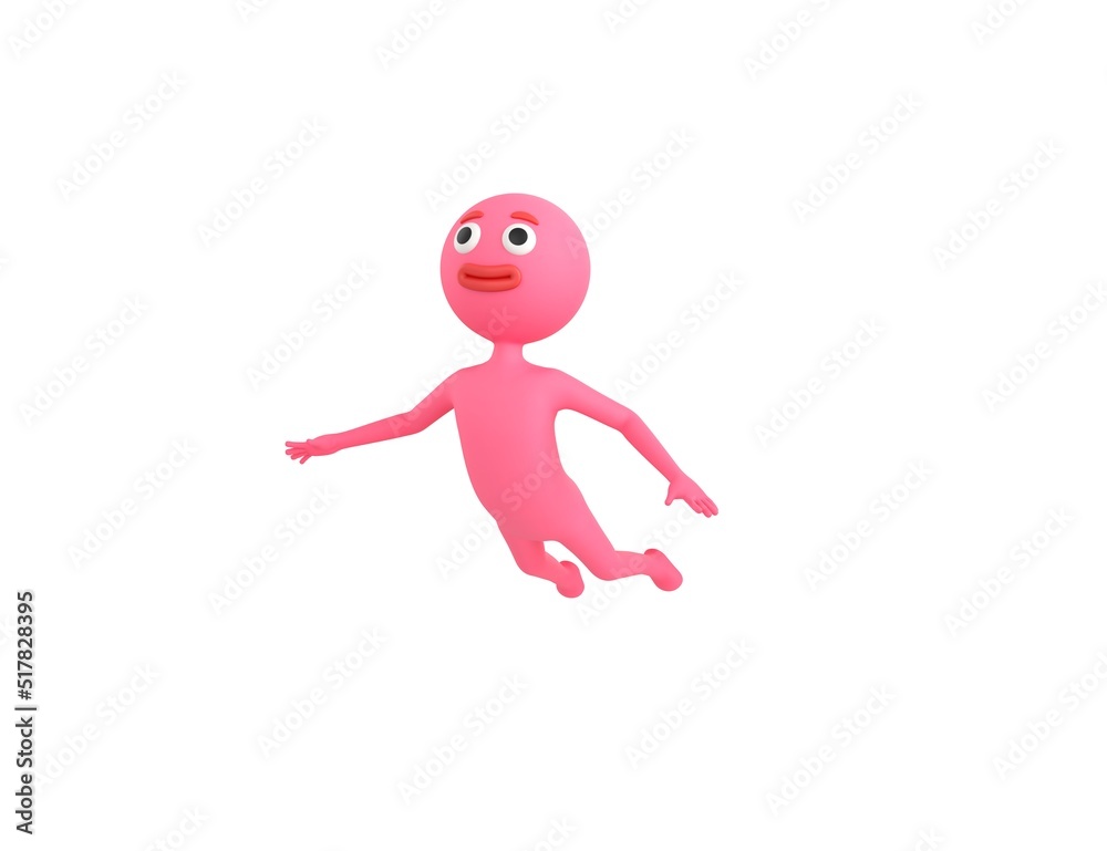 Pink Man character flying in 3d rendering. Pink Man character flying in 3d rendering.
