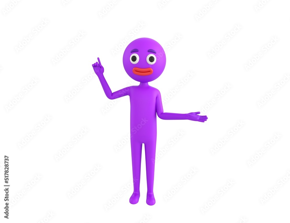 Purple Man character giving information in 3d rendering. Purple Man character giving information in 3d rendering.