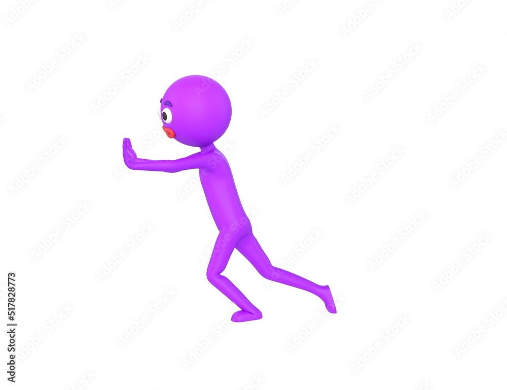 Purple Man character pushing wall in 3d rendering. Purple Man character pushing wall in 3d rendering.