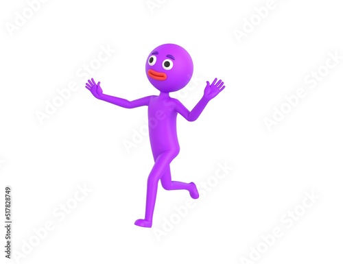 Purple Man character running away in 3d rendering.