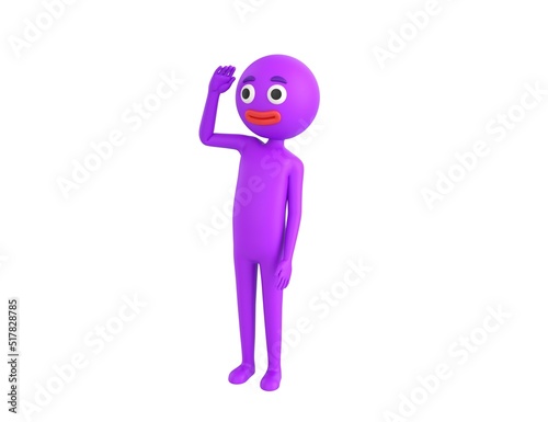 Purple Man character saluting in 3d rendering.