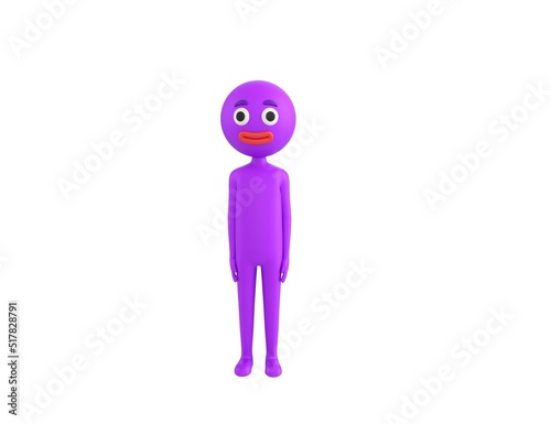 Purple Man character standing and looking to the front in 3d rendering.