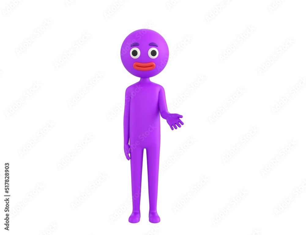 Purple Man character giving his hand in 3d rendering. Purple Man character giving his hand in 3d rendering.