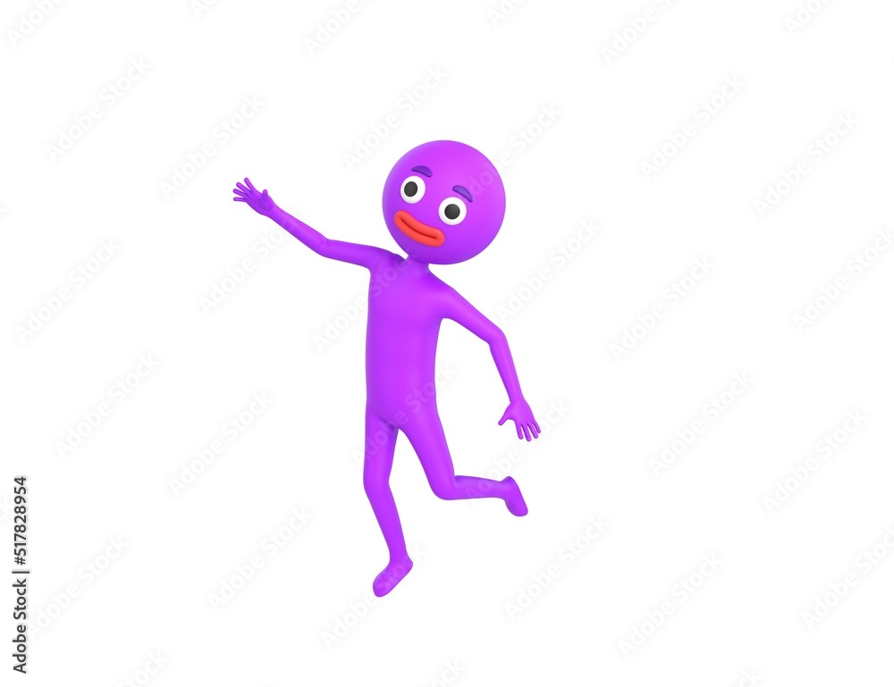 Purple Man character floating in the air in 3d rendering. Purple Man character floating in the air in 3d rendering.